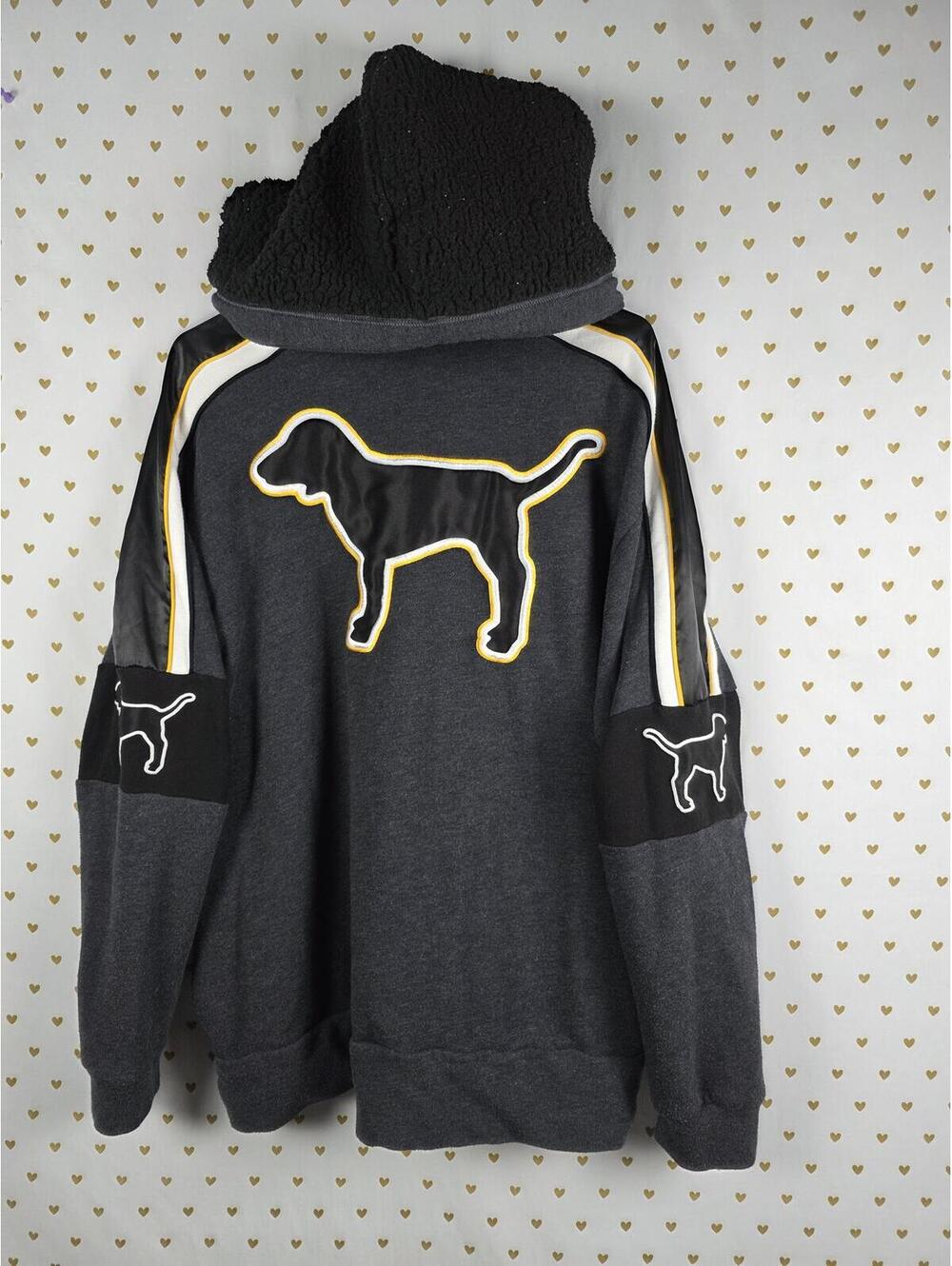 Victorias Secret Pink DOG LOGO Sherpa hoodie Sweater Pullover LARGE